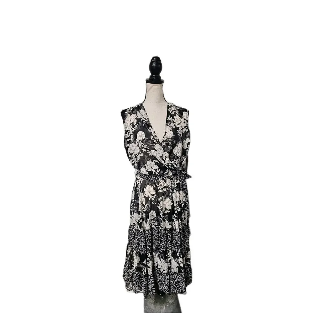 MSK Sheer Tiered Midi Dress Womens Sz 12 Boho Feminine Flowy Hippie Dark Fairy